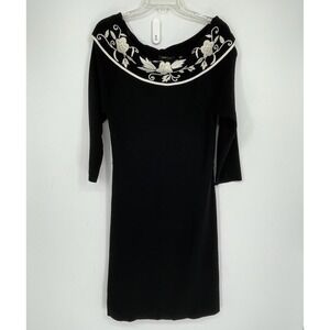 BCBGMAXAZRIA Women's Black Floral Embroidery Off Shoulder Knit Dress Size XL